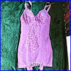 1950s vintage Full Body girdle. Open bottom Lavender Lace And Satin
