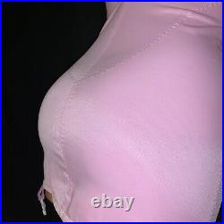 36D Pink Bra Girdle Briefer Shaper Lace Open Bottom Corselette Garters