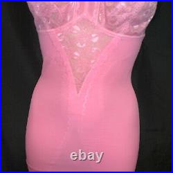 36D Pink Lace Bra Girdle Briefer Shaper Corselette Open Bottom Garters