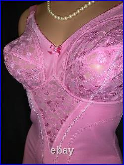 36 Pink Bra Girdle Open Bottom All-in-One Briefer Lace Spandex Garters Vtg Style