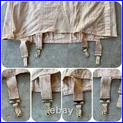 Antique Damask Corset Girdle Boned Shaper Garter Size 40 Bust XL Open Bottom VTG