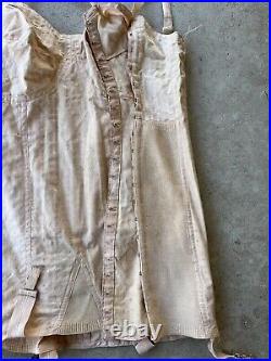 Antique Damask Corset Girdle Boned Shaper Garter Size 40 Bust XL Open Bottom VTG