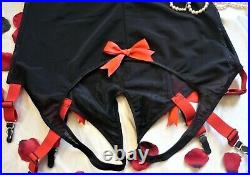 Black Red Gold Silky Corselete Body Girdle Open Bottom, Crotchless 6 Straps 46d