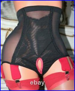 Black & Red Spanky Tight Open Bottom Crotchless Girdle Suspenders Size 14