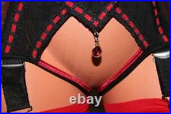 Black Spanky Tight Open Bottom Crotchless Girdle 6 Metal Suspenders Size 12
