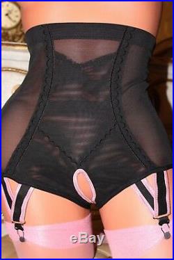 Black Spanky Tight Open Bottom Crotchless Girdle 6 Wide Metal Suspenders Size 12