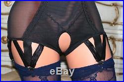 Black Spanky Tight Open Bottom Crotchless Girdle Metal Suspenders Size 12