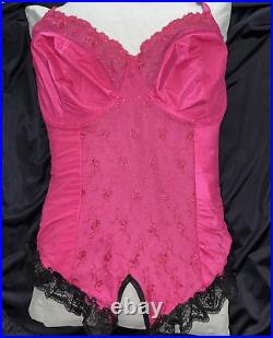 Corselette Body Shaper All in One Open Bottom Girdle Crotchless Hot Pink 42F