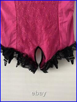 Corselette Body Shaper All in One Open Bottom Girdle Crotchless Hot Pink 42F