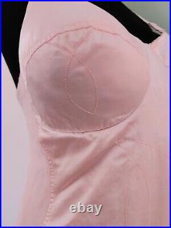 Flexees PINK SATIN 50s Vtg OPEN BOTTOM ALL-IN-ONE Shaper GIRDLE withGARTERS sz 40