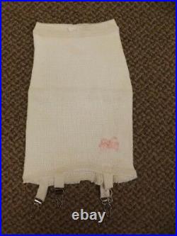 Girly Pink Bow Accent Vtg 1950s NEW Stretch Knit Open Bottom Garters Girdle S