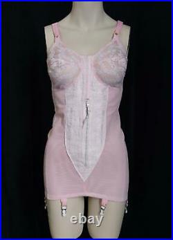 LACY PINK SATIN Vintage OPEN BOTTOM ALL-IN-ONE SHAPER GIRDLE withGRTS -sz 38 B