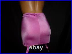 L XL 30 32 PINK Silky Slinky Satin Nylon Spandex Open Bottom Girdle Garter Belt