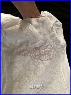 NOS Vtg 40C Tight SATIN Lace Bra Full Slip Dress Open Bottom Girdle Spandex XL