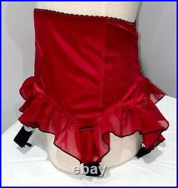 NWT VLV Pin Up RARE Secrets in Lace Bettie Page Red Satin Frilled Open Bottom Gi