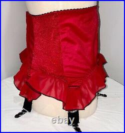 NWT VLV Pin Up RARE Secrets in Lace Bettie Page Red Satin Frilled Open Bottom Gi