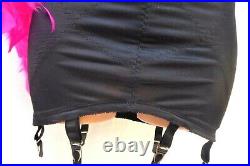 NWT Vintage L 30 Black Silky Thick Nylon Spandex Open Slip-on Girdle 6 Garters
