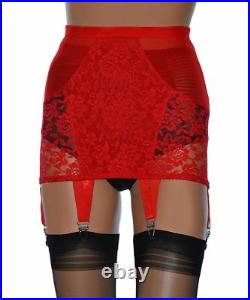 Open Bottom Girdle with 6 Suspender /Garter Straps Lace & Mesh Girdle Red, 8-18