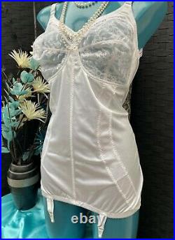 Open bottom girdle shaper corselette suspenders shiny nylon 40'' D cup large