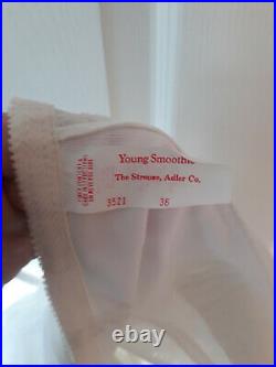 PLUS SIZE 36 xl Young Smoothie White Satin Girdle open bottom 6 garters vintage