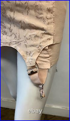 RARE Vtg 1940s-50s Rengo Pink Satin Brocade Gartered Open Bottom Full Corset 35