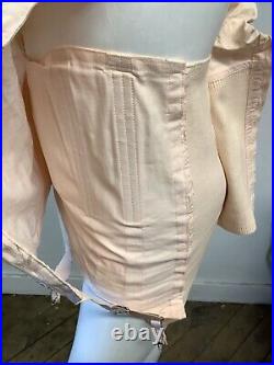 RARE Vtg 1940s-50s Rengo Pink Satin Brocade Gartered Open Bottom Full Corset 35