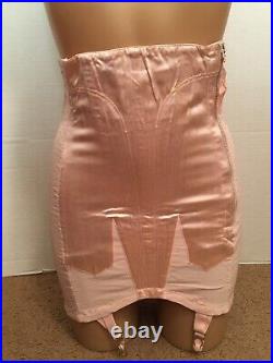 RARE Vtg SATIN High Waist OPEN BOTTOM GIRDLE Garters 29 L Formfit Pink 40s 50s