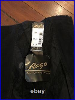 Rago 1294 High Waist Open Bottom Girdle 6 Metal Garters Side Zipper, Black, XL