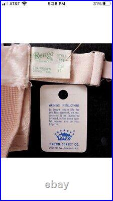 Rengo PINK 50s Vtg OPEN BOTTOM ALL-IN-ONE Shaper GIRDLE withGARTERS sz 46