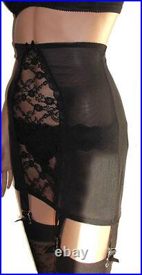 Retro Girdle Power Mesh Lace Front Longline Open Bottom Girdle with 6 Suspenders