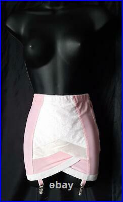 SCULPTING LACY PINK SATIN PANEL Vintage MINI OPEN BOTTOM GIRDLE withGRTS XL