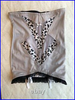 Silver Leopard Open Bottom Girdle Size Small With Metal Garters By Secrets In Lace