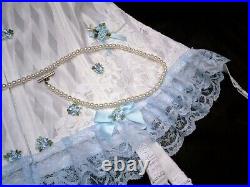Sissy 6 Suspenders Open Bottom Cincher Girdle Corset Blue Frilly Lace Satin Bows