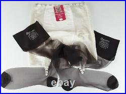 Sz 39/40 Open Bottom GIRDLE Metal Garters & 12x38 vtg nylon stockings off black