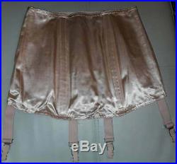 Unworn Vintage 1950s Pink Satin Open Bottom Girdle Garter Belt w Box Pinup S