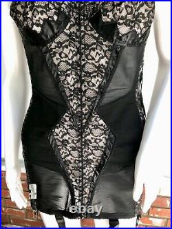 VTG Rondeau Lilyette Black Lace Open Bottom Girdle Over Bust Corset Garters 36