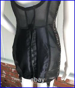 VTG Rondeau Lilyette Black Lace Open Bottom Girdle Over Bust Corset Garters 36