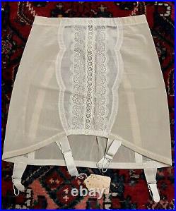 Vintage 1940's Ivory Lace Panel Open Bottom Girdle 4 Garter Clips NEW Old Stock