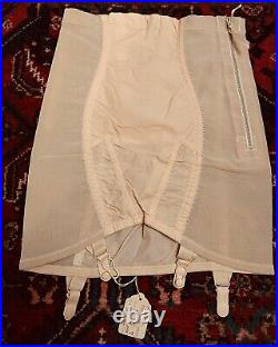 Vintage 1940s Pink Rayon Panel Girdle Open Bottom Garter Clips NEW Old Stock M