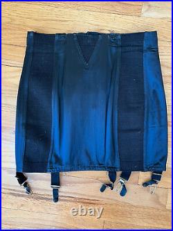 Vintage 1950's Girdle Goth Black Satin Garters Open Bottom Zip Up Sexy Pin-up