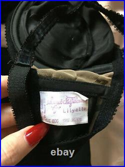 Vintage 1950s 60s Bra Open Bottom Girdle Garters Pinup Black Lace Set