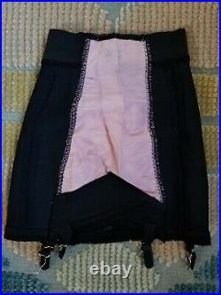 Vintage 1950s Black Lace Skirt Corset Girdle 4 Garters Open Bottom Clips Size S
