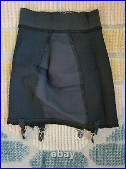 Vintage 1950s Black Lace Skirt Corset Girdle 4 Garters Open Bottom Clips Size S