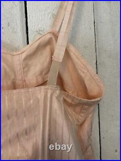 Vintage 40s Pink Brocade All-in-One Corselette Girdle Garters Open Bottom size L