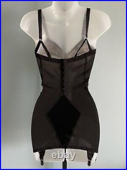 Vintage 50s Black All in One Open Bottom Girdle Garters Retro Pinup Size 34 USA