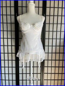 Vintage 90s Frederick's of Hollywood Bustier Girdle Open Bottom White Bridal M/L