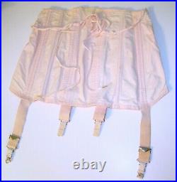 Vintage Corset Girdle Garters Lacing Boning Open Bottom Pale Pink 29 Waist
