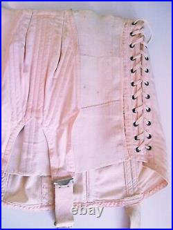 Vintage Corset Girdle Garters Lacing Boning Open Bottom Pale Pink 29 Waist