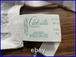 Vintage Crown Cool-ette Open Bottom Girdle White Cotton Embroidered 4731 sz 26