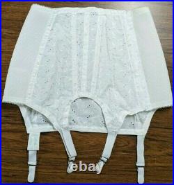 Vintage Crown Cool-ette Open Bottom Girdle White Cotton Embroidered 4731 sz 28